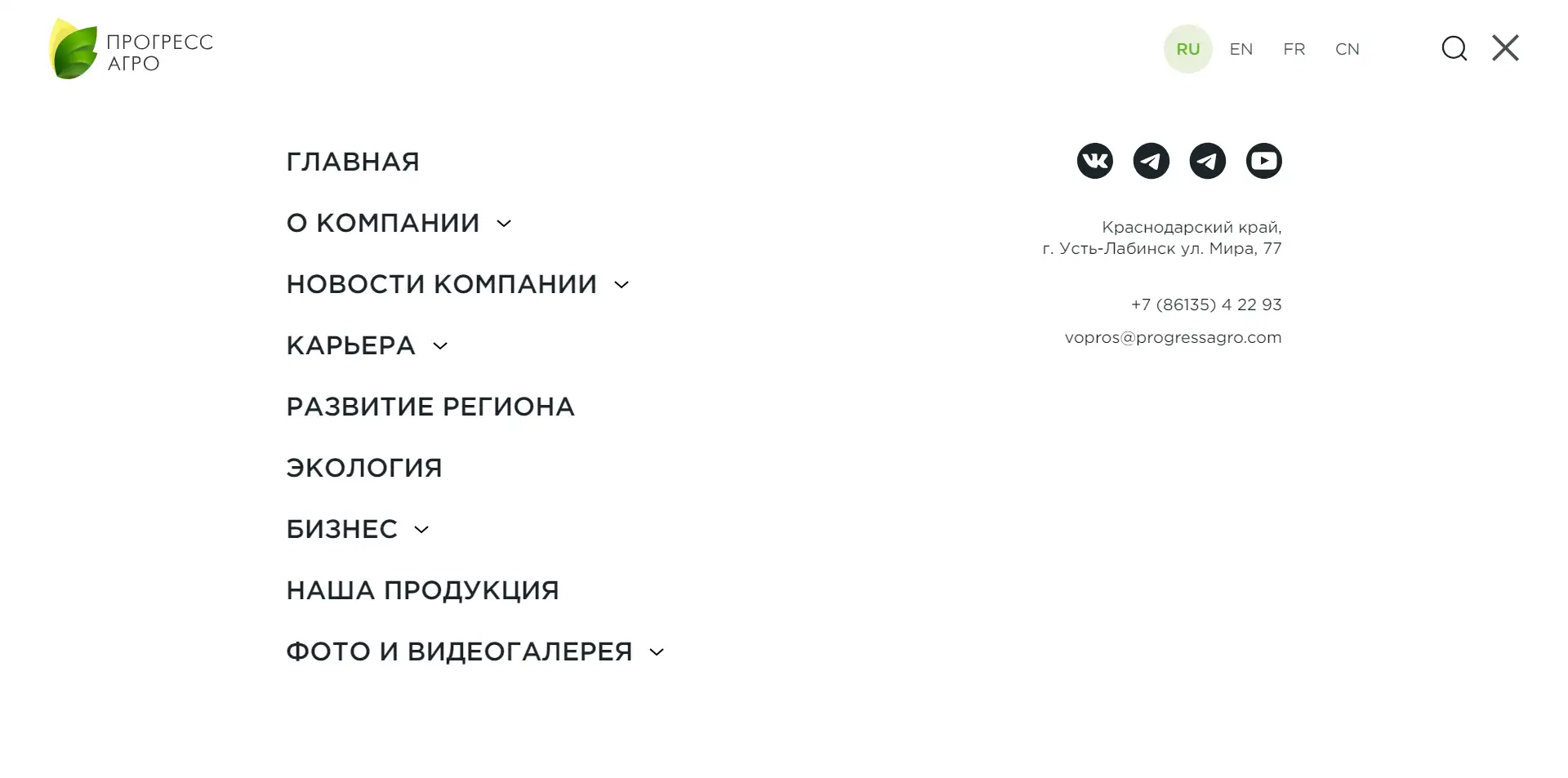 Меню сайта